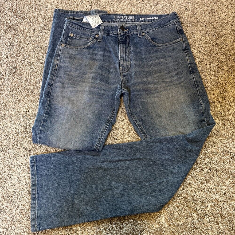 Levi Strauss Signature Jeans Mens 32x30 Blue Low Loose Boot Baggy Y2K Skater